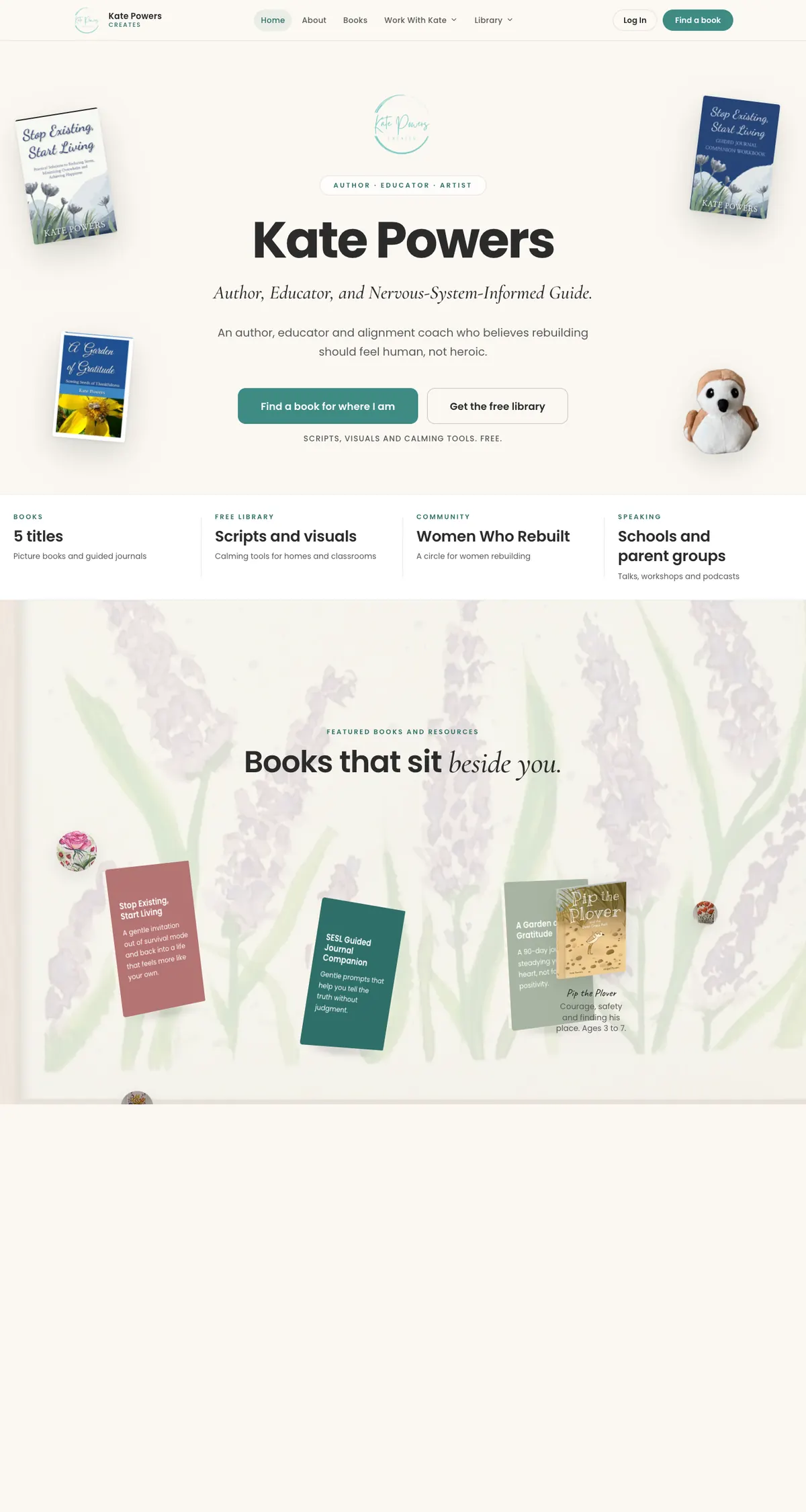 The Kate Powers Creates home page, the site we rebuilt for her